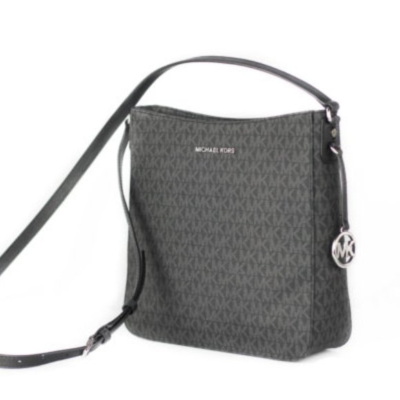 MICHAEL KORS Signature Jet Set Large Signature Messenger Crossbody Bag (Black Si - Picture 1 of 2
